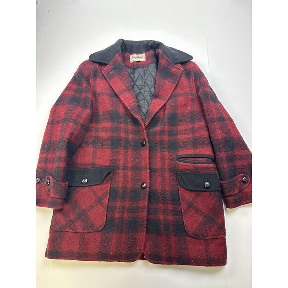 L.L. Bean Jackets & Blazers - Vintage LL Bean Buffalo Plaid‎ Wool Peacoat Jacket Coat Womens Medium